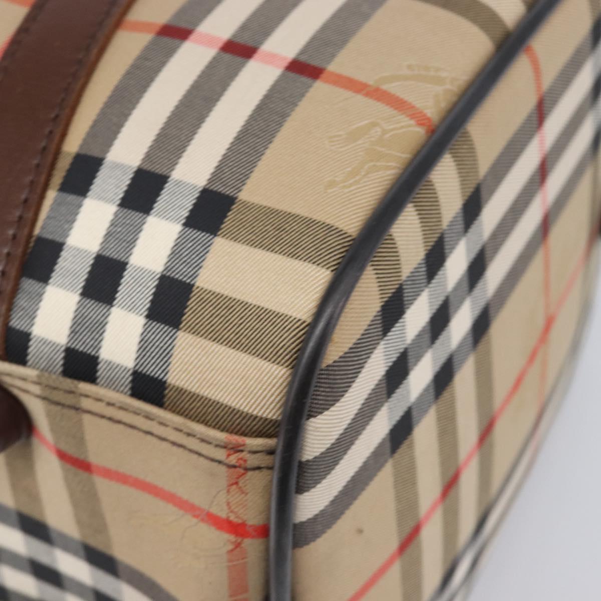 Burberrys Nova Check Boston Bag Canvas Beige Gold Auth 203894V