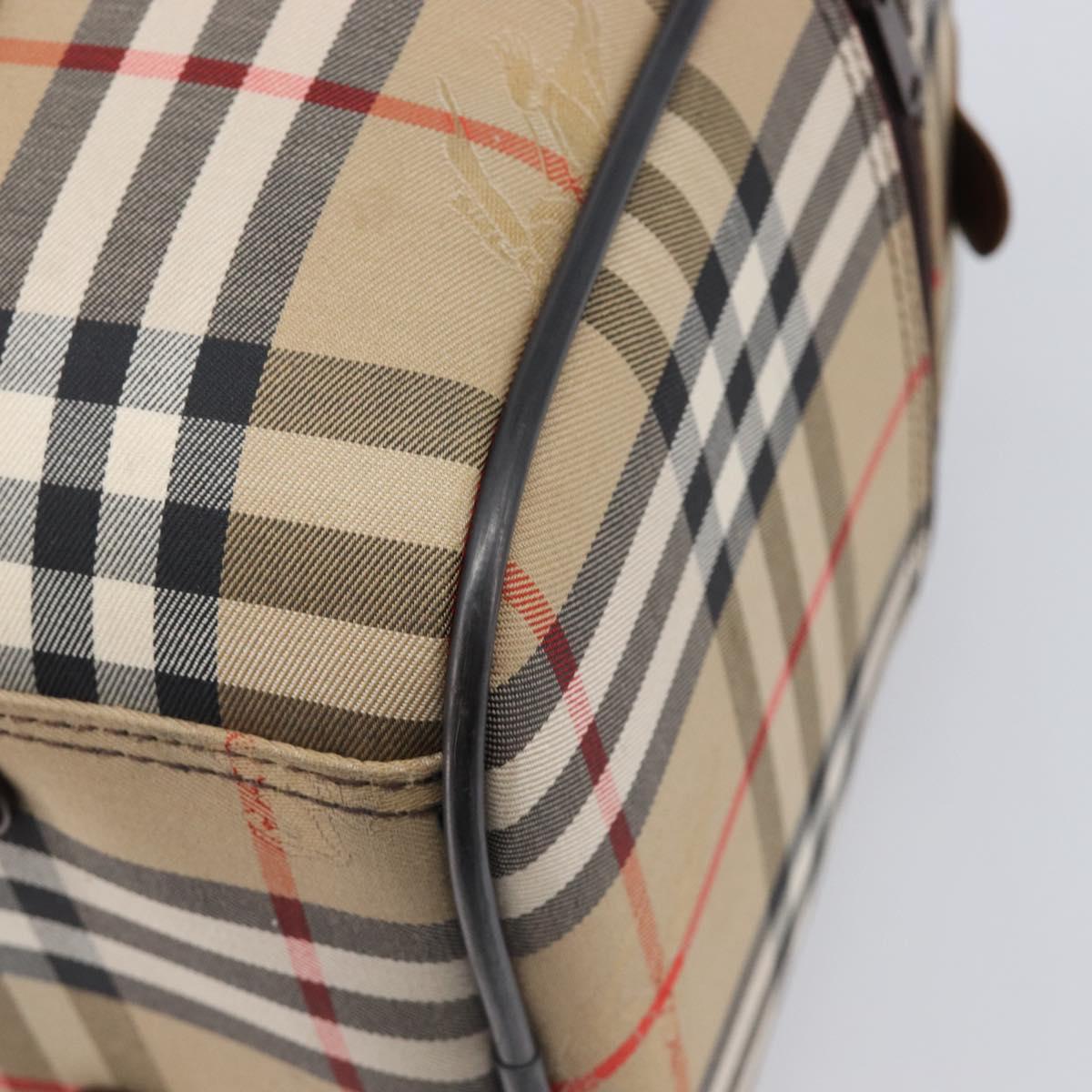 Burberrys Nova Check Boston Bag Canvas Beige Gold Auth 203894V
