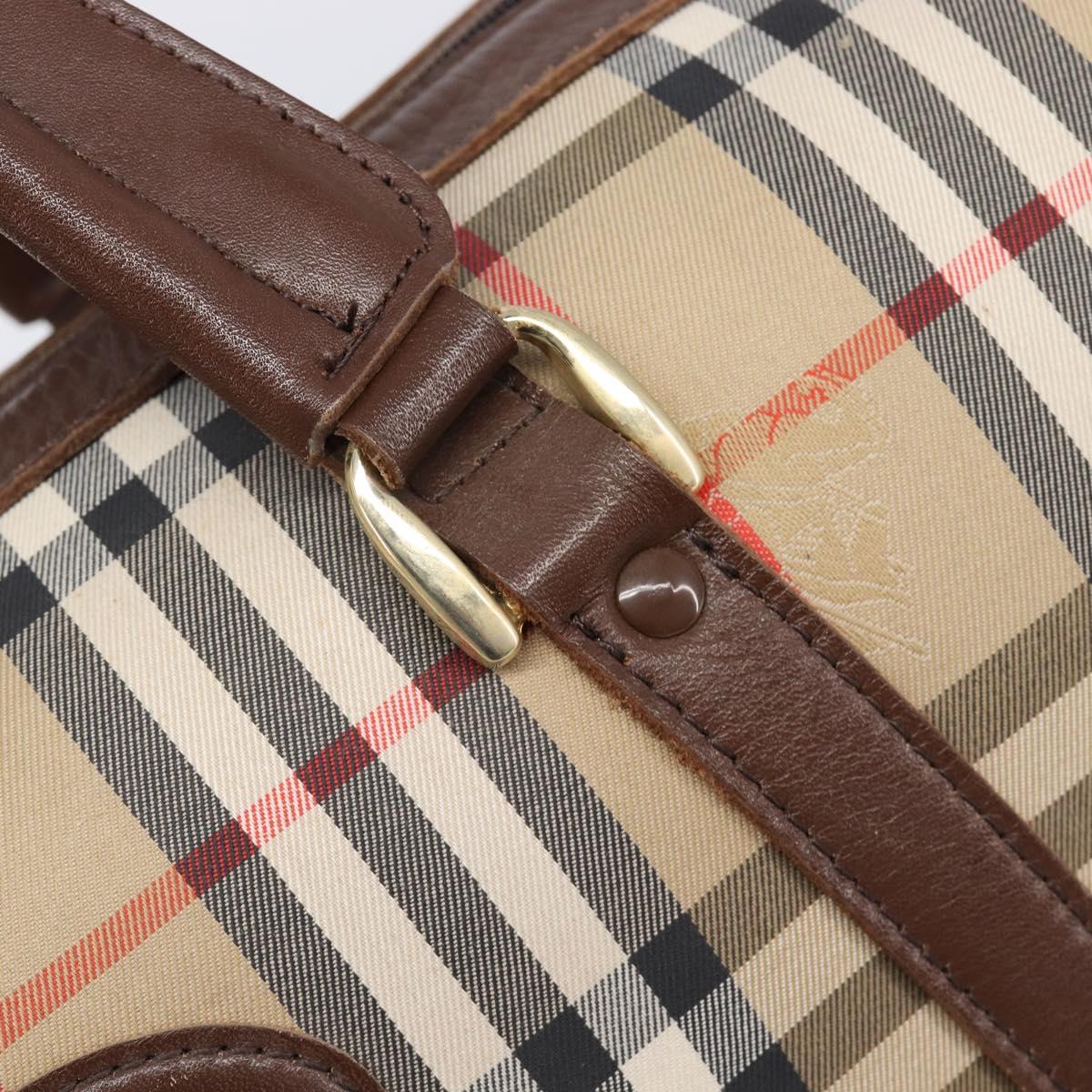 Burberrys Nova Check Boston Bag Canvas Beige Gold Auth 203894V
