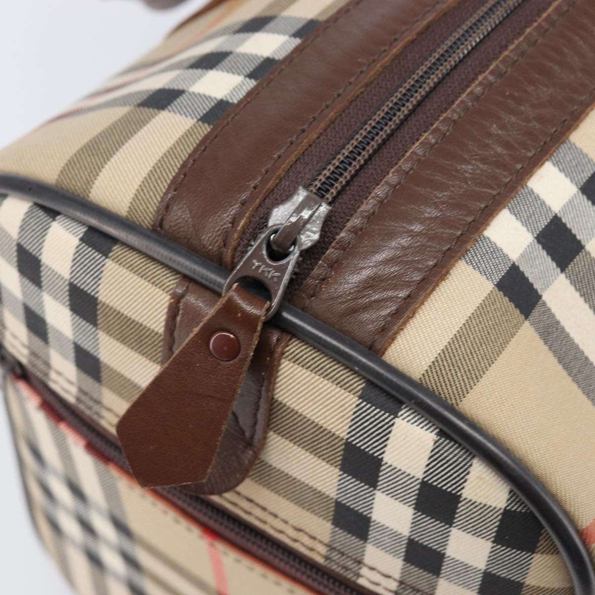 Burberrys Nova Check Boston Bag Canvas Beige Gold Auth 203894V