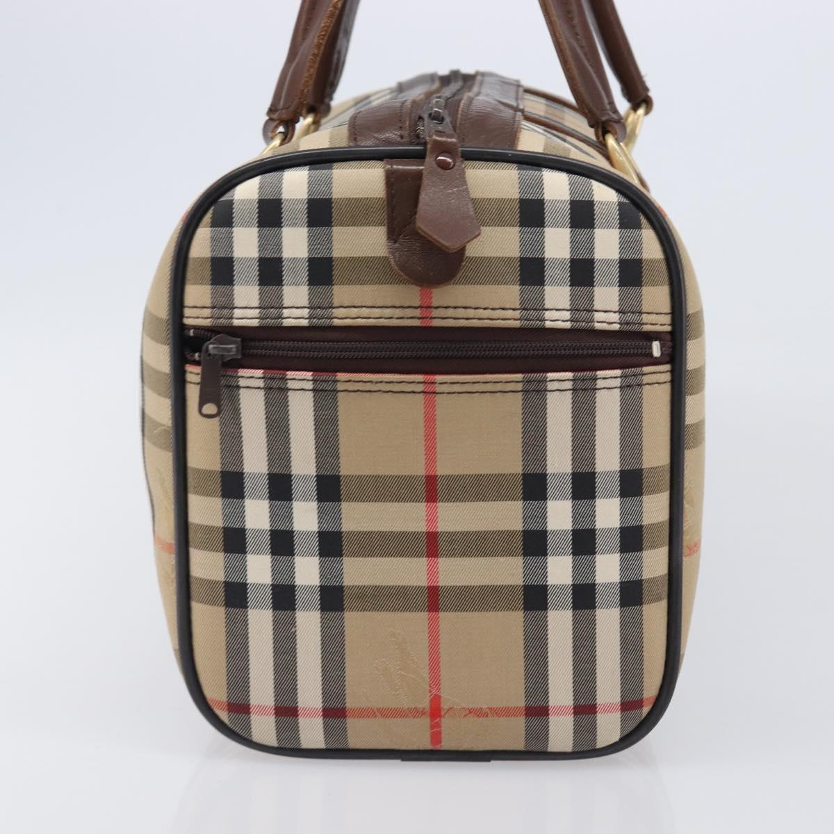 Burberrys Nova Check Boston Bag Canvas Beige Gold Auth 203894V
