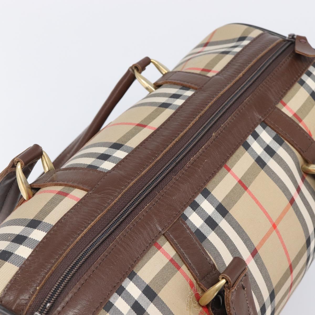 Burberrys Nova Check Boston Bag Canvas Beige Gold Auth 203894V