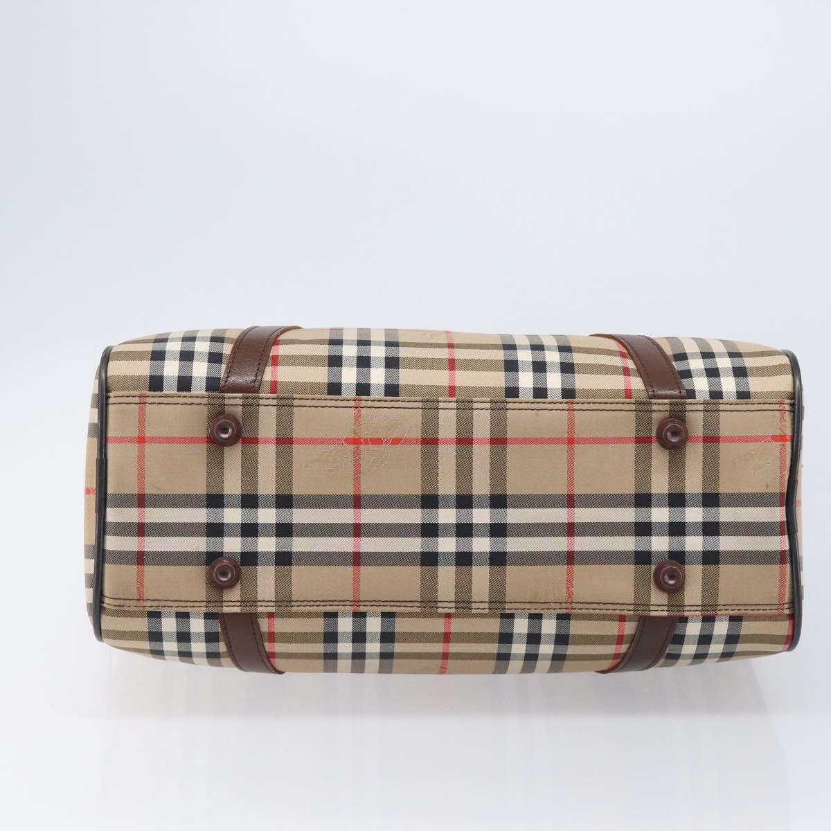 Burberrys Nova Check Boston Bag Canvas Beige Gold Auth 203894V