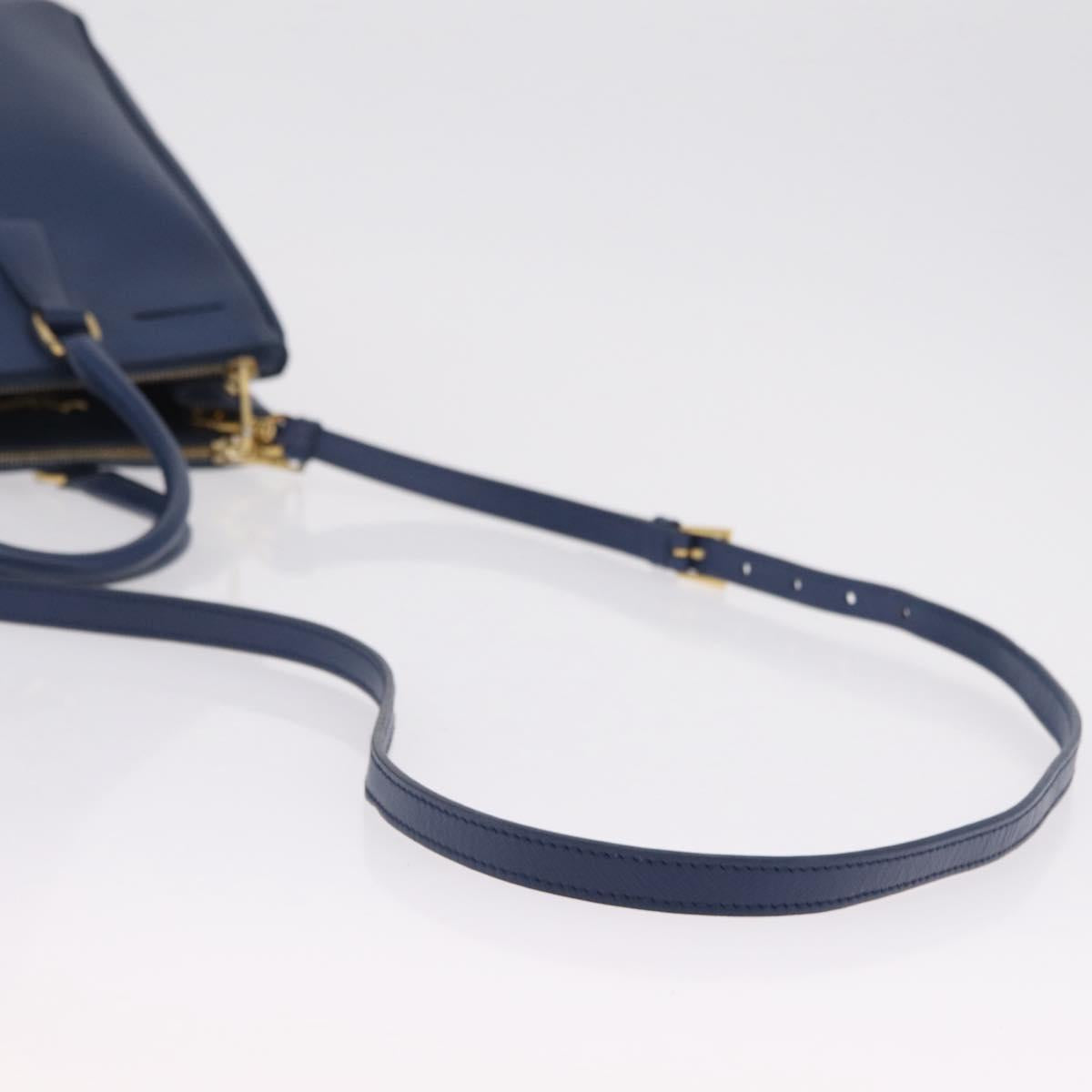 PRADA Galleria Hand Bag Saffiano 2way Blue Gold Auth 203895A