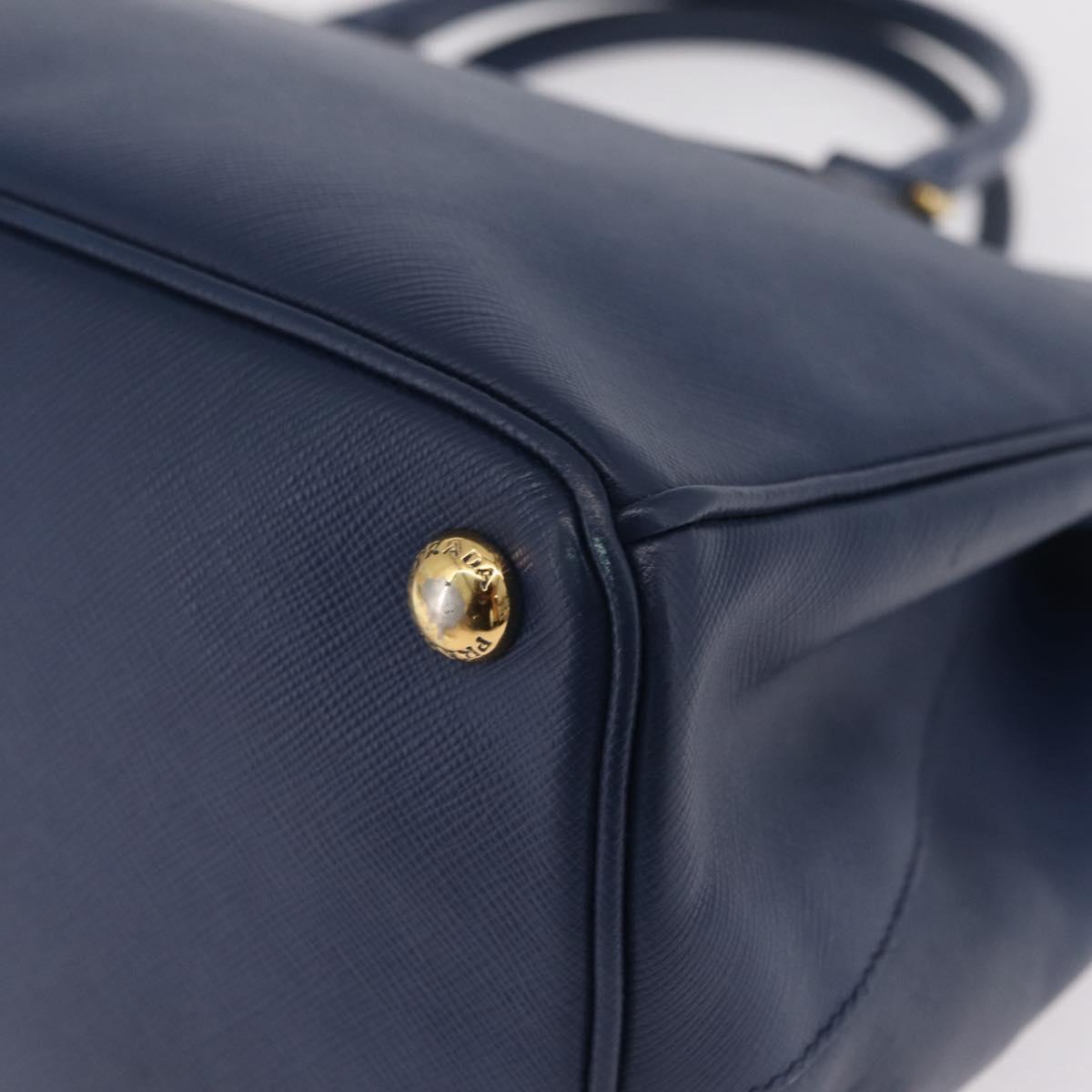 PRADA Galleria Hand Bag Saffiano 2way Blue Gold Auth 203895A