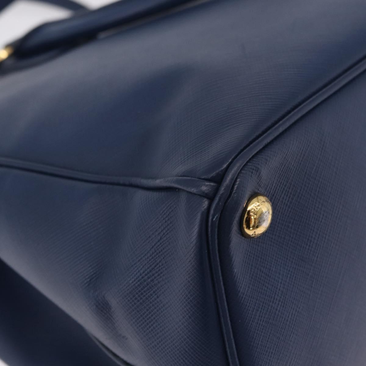 PRADA Galleria Hand Bag Saffiano 2way Blue Gold Auth 203895A