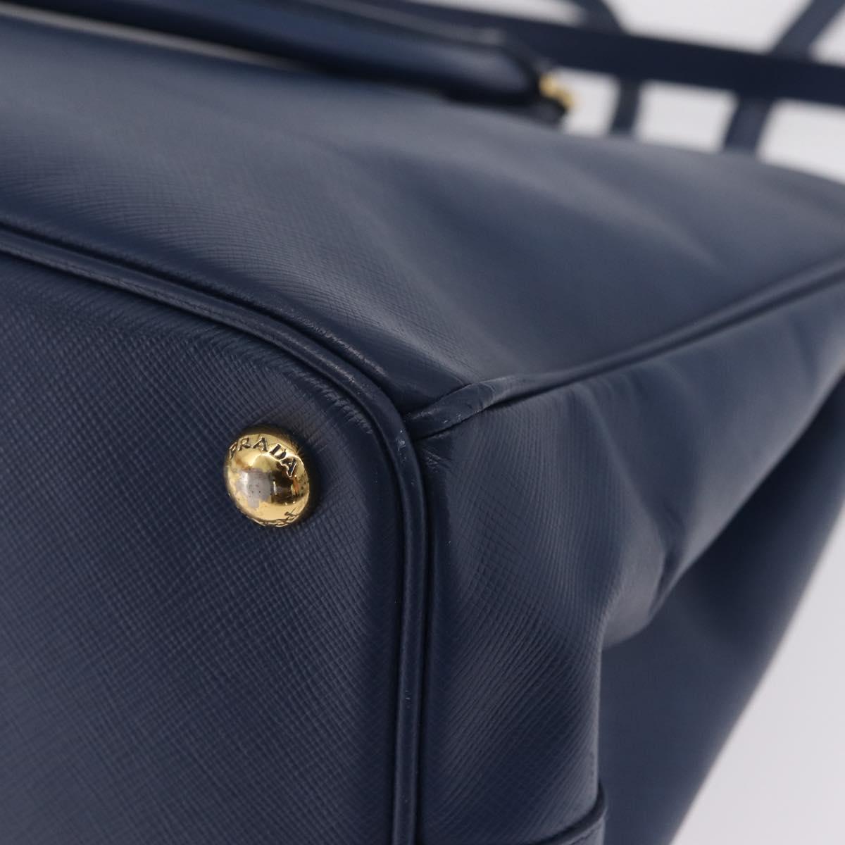 PRADA Galleria Hand Bag Saffiano 2way Blue Gold Auth 203895A