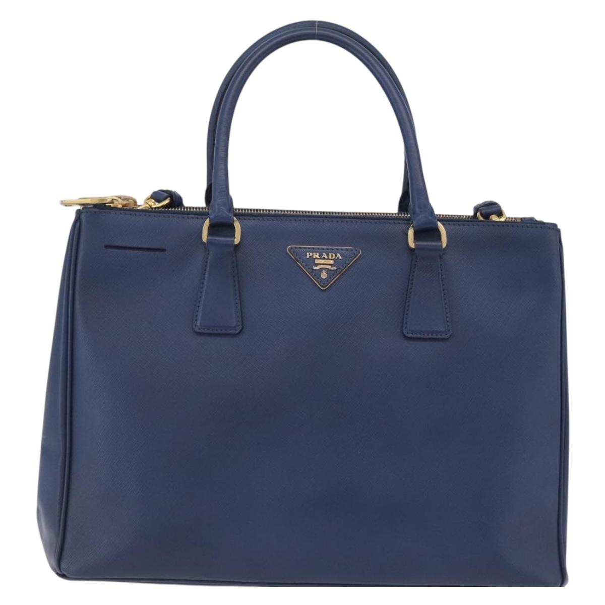 PRADA Galleria Hand Bag Saffiano 2way Blue Gold Auth 203895A