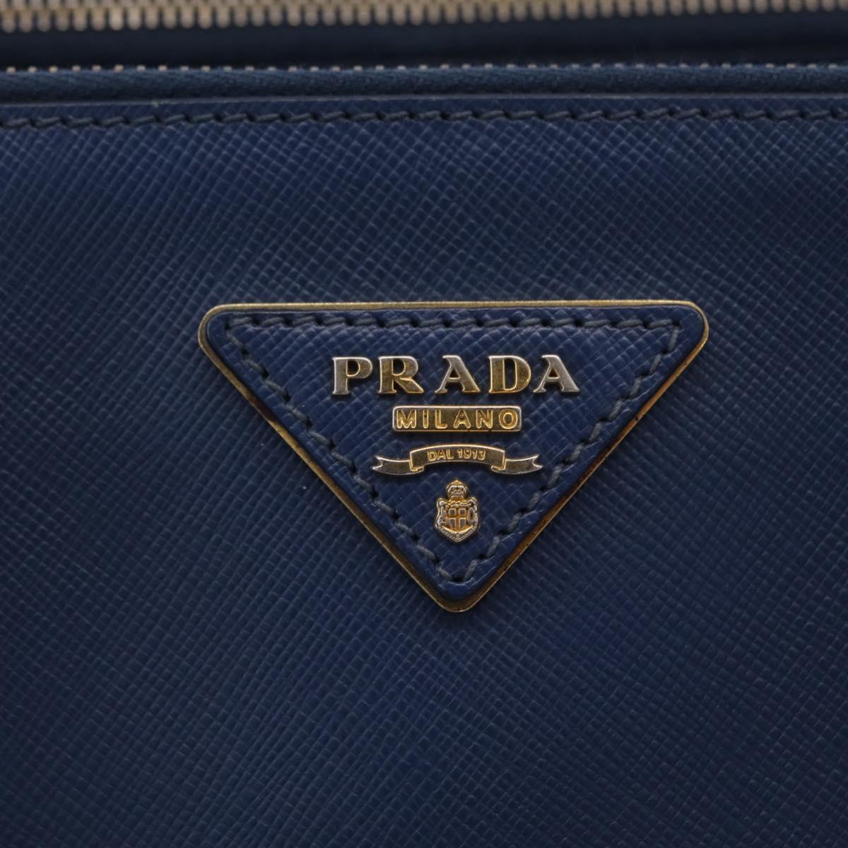 PRADA Galleria Hand Bag Saffiano 2way Blue Gold Auth 203895A