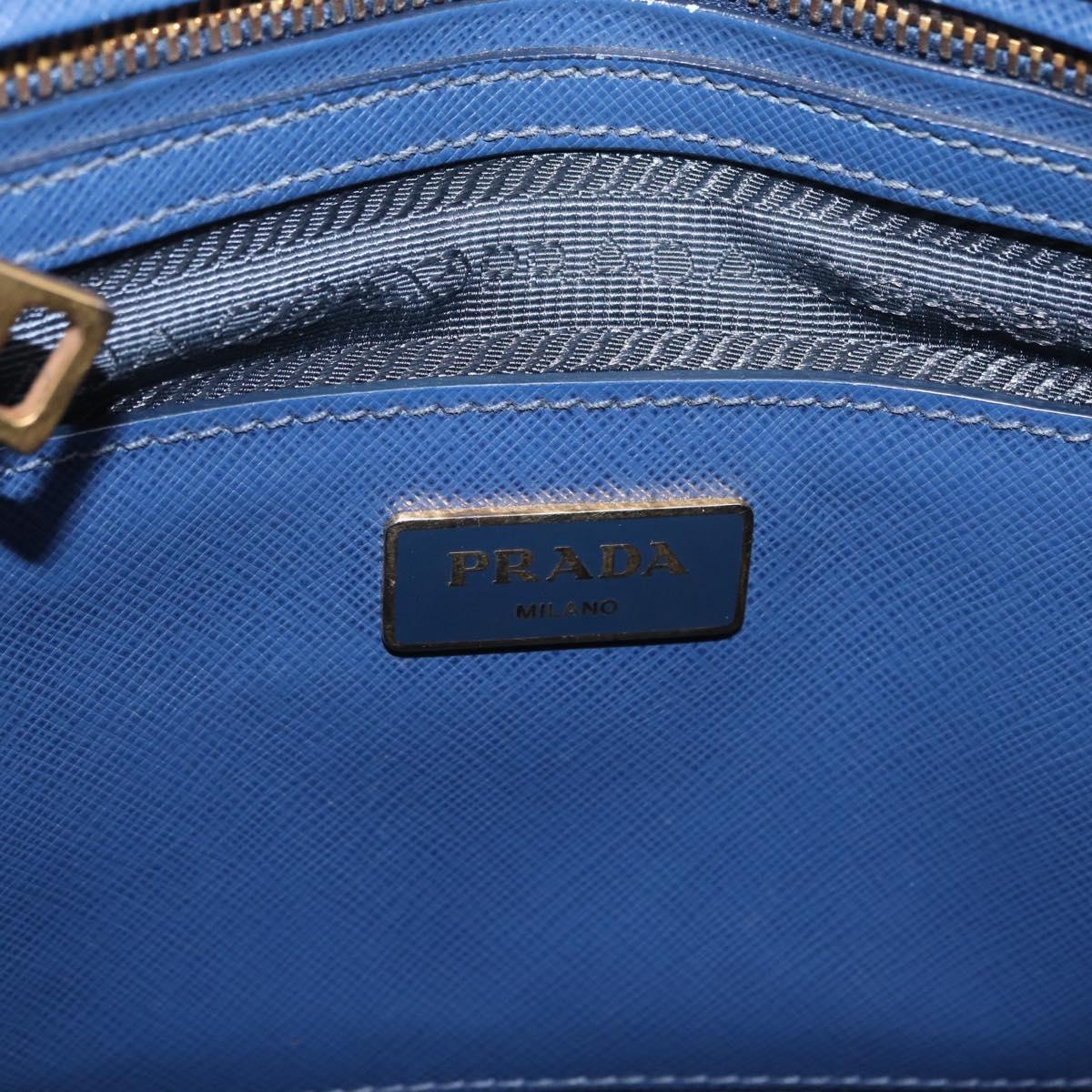PRADA Galleria Hand Bag Saffiano 2way Blue Gold Auth 203895A