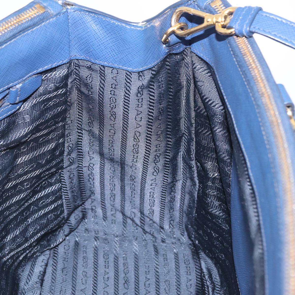 PRADA Galleria Hand Bag Saffiano 2way Blue Gold Auth 203895A
