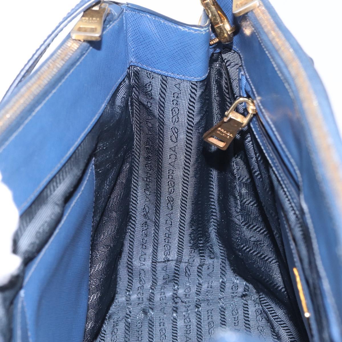 PRADA Galleria Hand Bag Saffiano 2way Blue Gold Auth 203895A