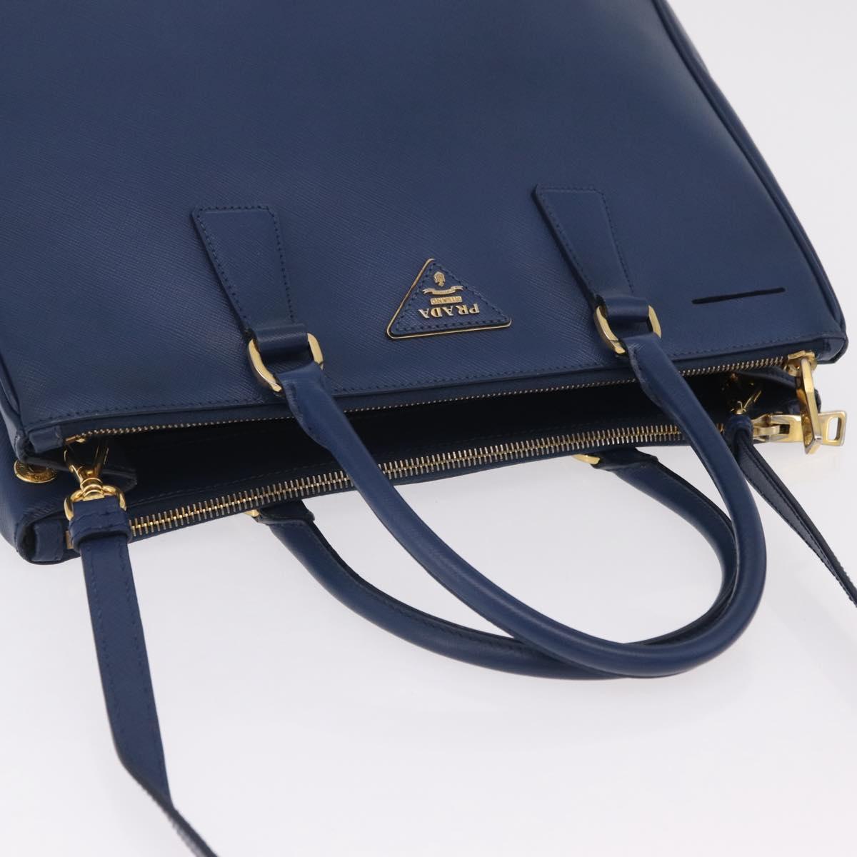 PRADA Galleria Hand Bag Saffiano 2way Blue Gold Auth 203895A