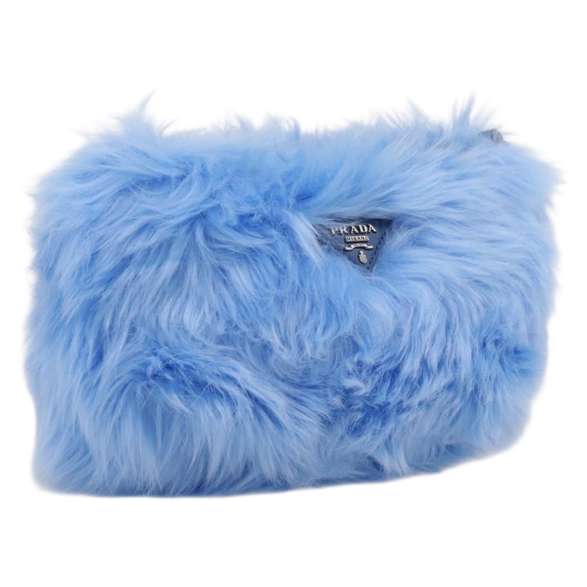 PRADA Clutch Bag Polyester Blue Silver Auth 203896V