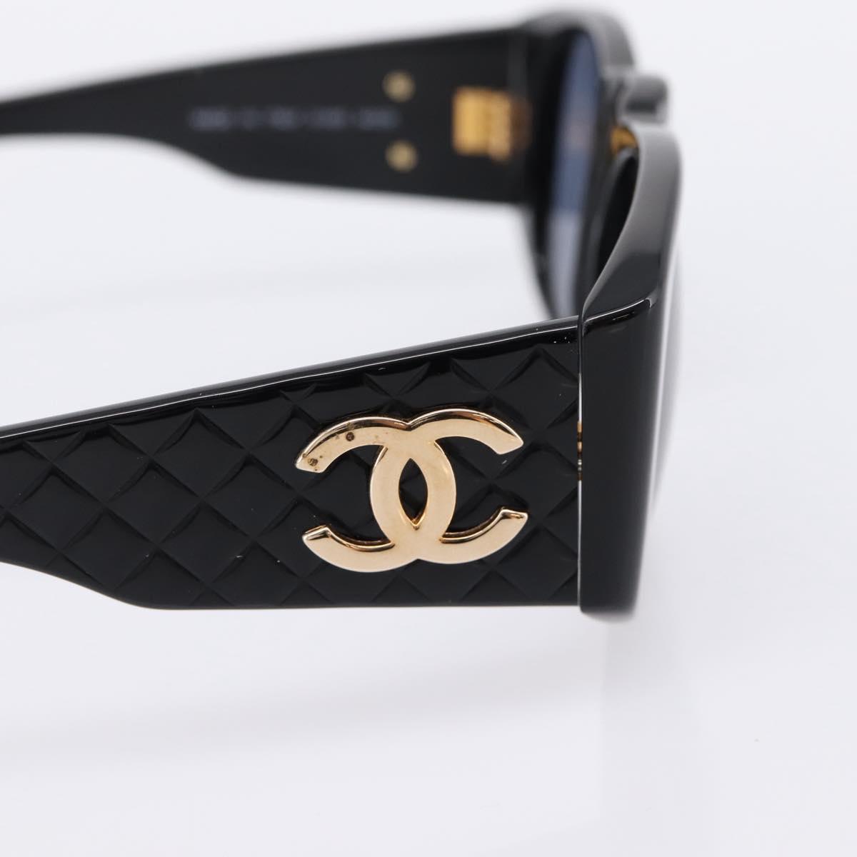 CHANEL Matelasse Sunglasses plastic Black CC Auth 203910