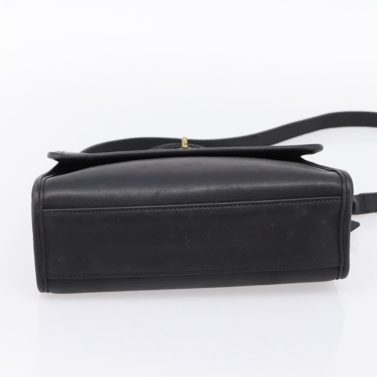 Coach Hand Bag Leather 2way Black Gold Auth 203933