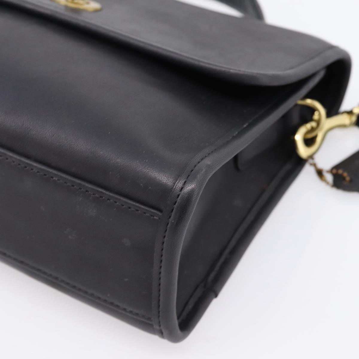Coach Hand Bag Leather 2way Black Gold Auth 203933