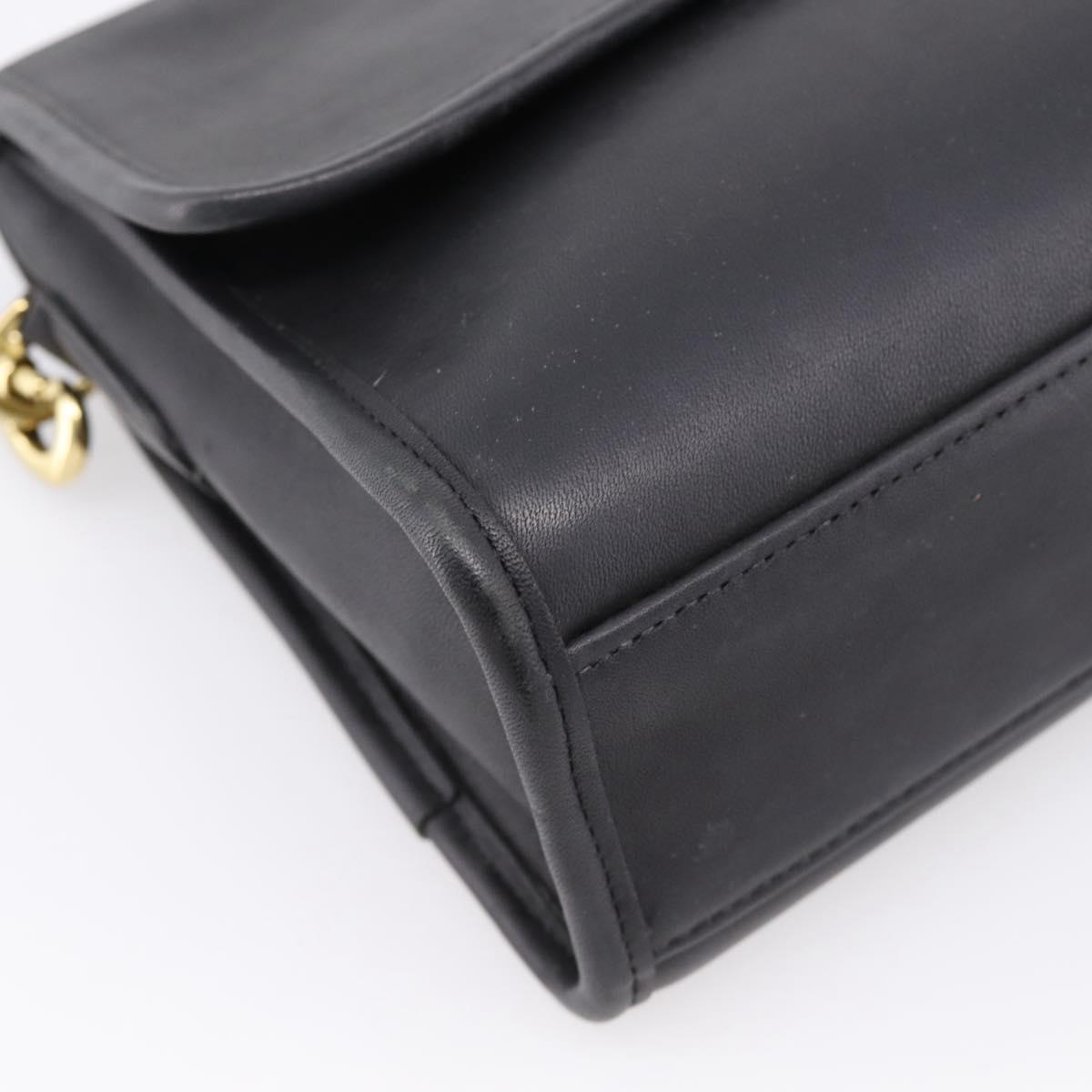 Coach Hand Bag Leather 2way Black Gold Auth 203933
