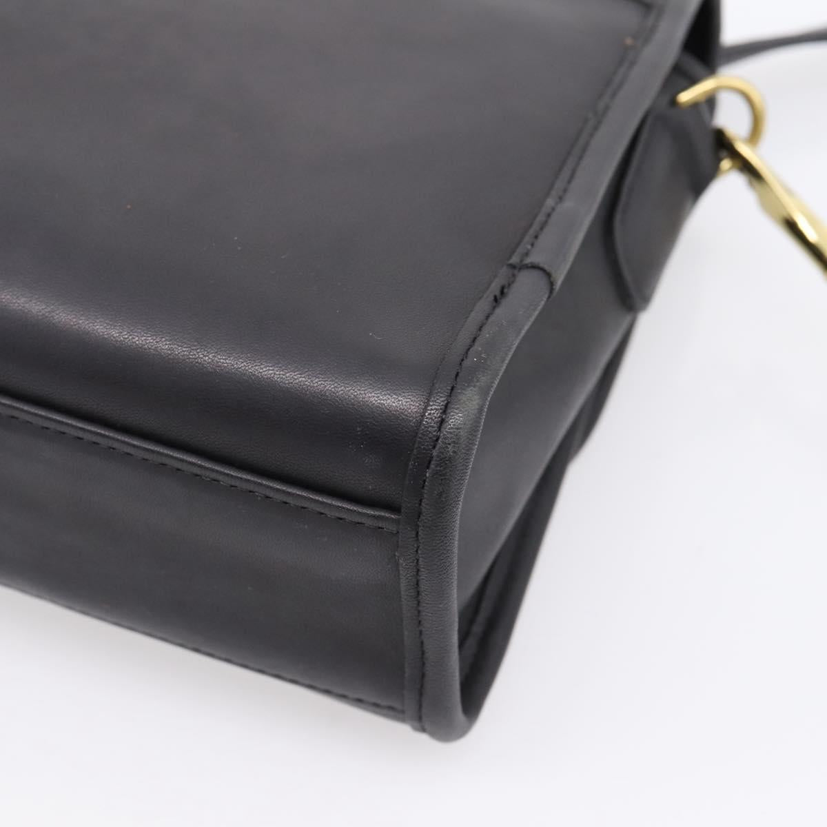 Coach Hand Bag Leather 2way Black Gold Auth 203933