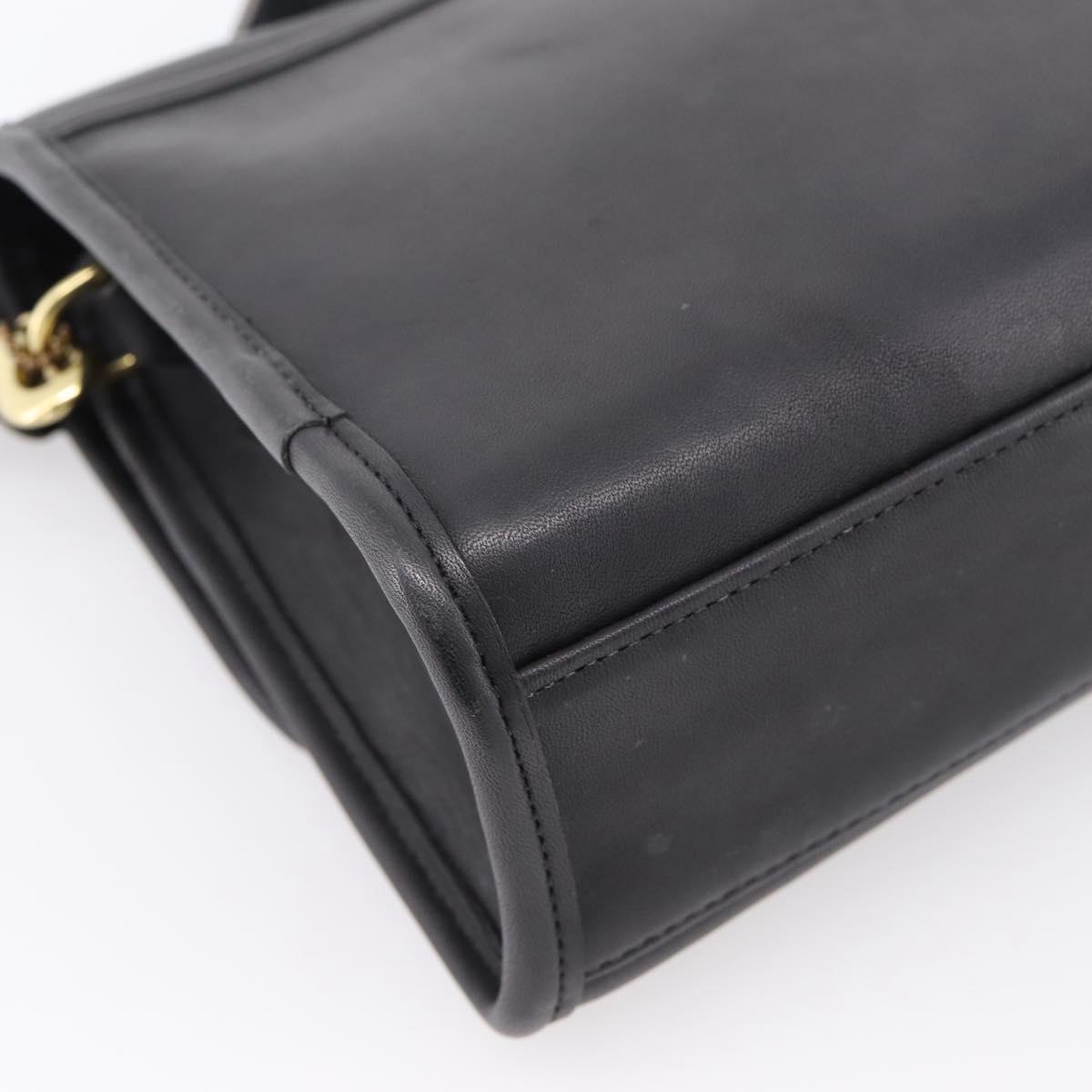 Coach Hand Bag Leather 2way Black Gold Auth 203933