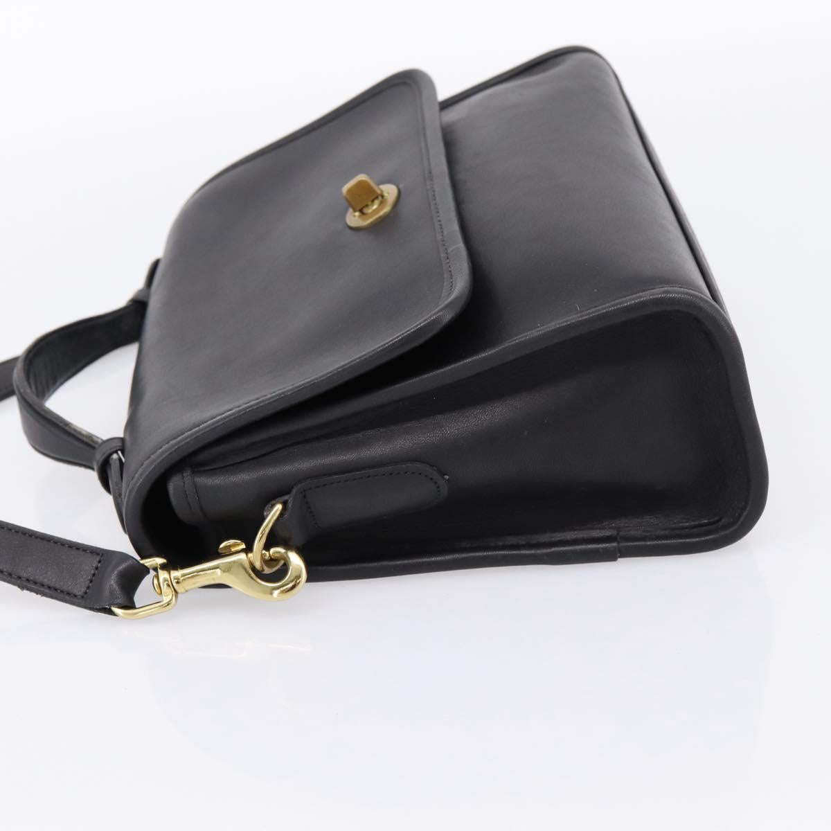 Coach Hand Bag Leather 2way Black Gold Auth 203933