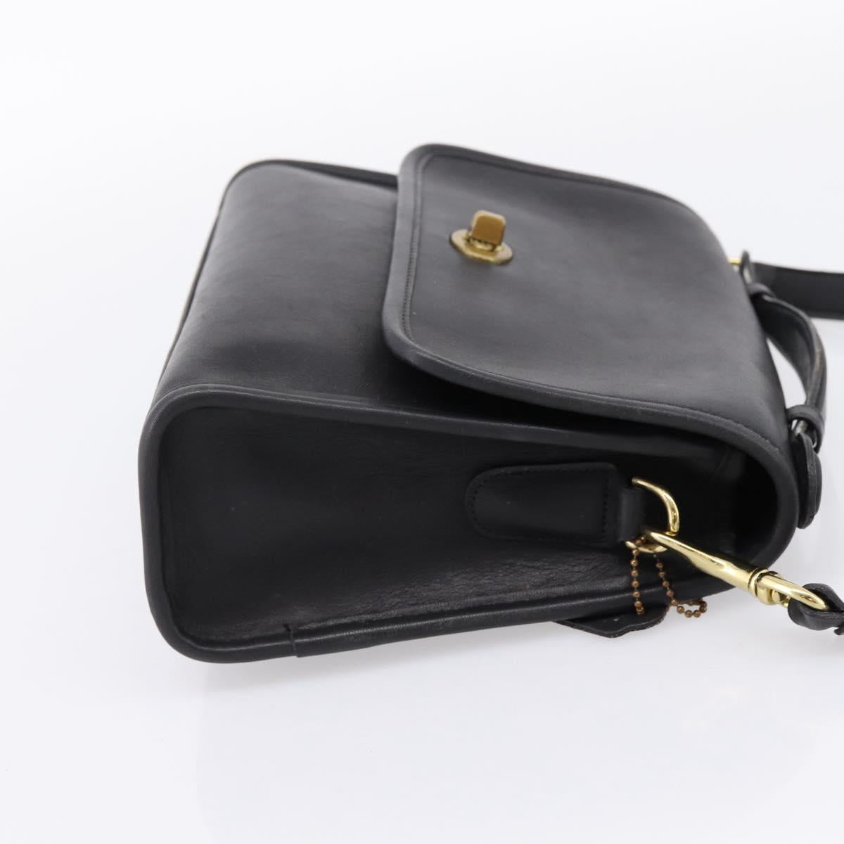 Coach Hand Bag Leather 2way Black Gold Auth 203933