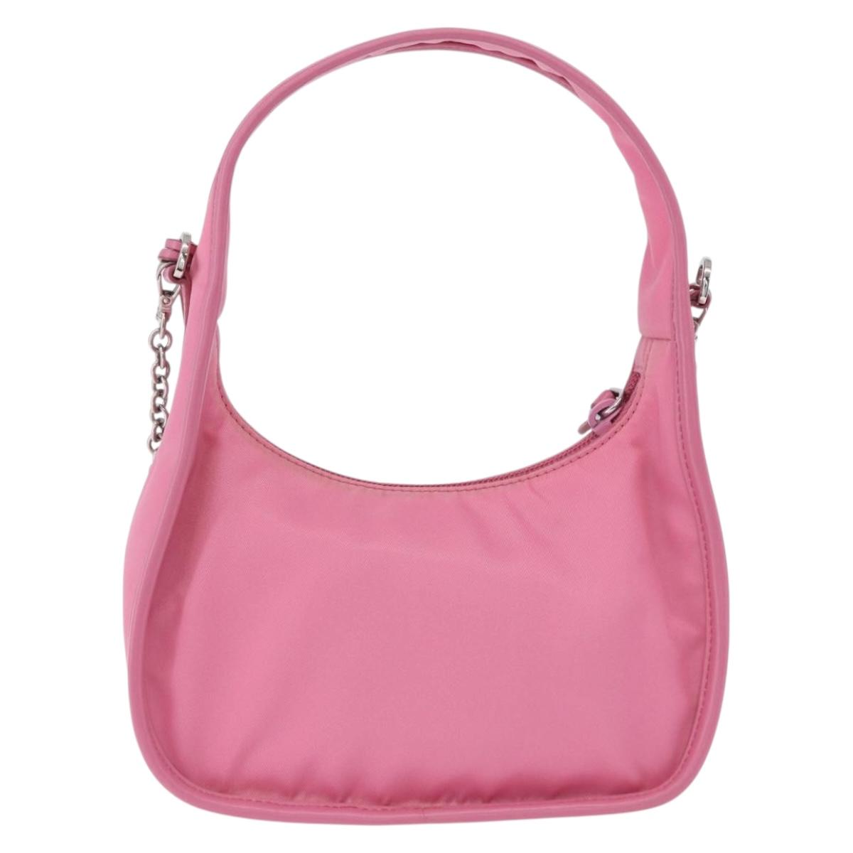 PRADA Hand Bag Nylon Pink Silver Auth 204035V