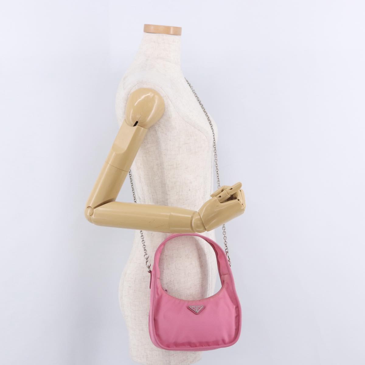 PRADA Hand Bag Nylon Pink Silver Auth 204035V
