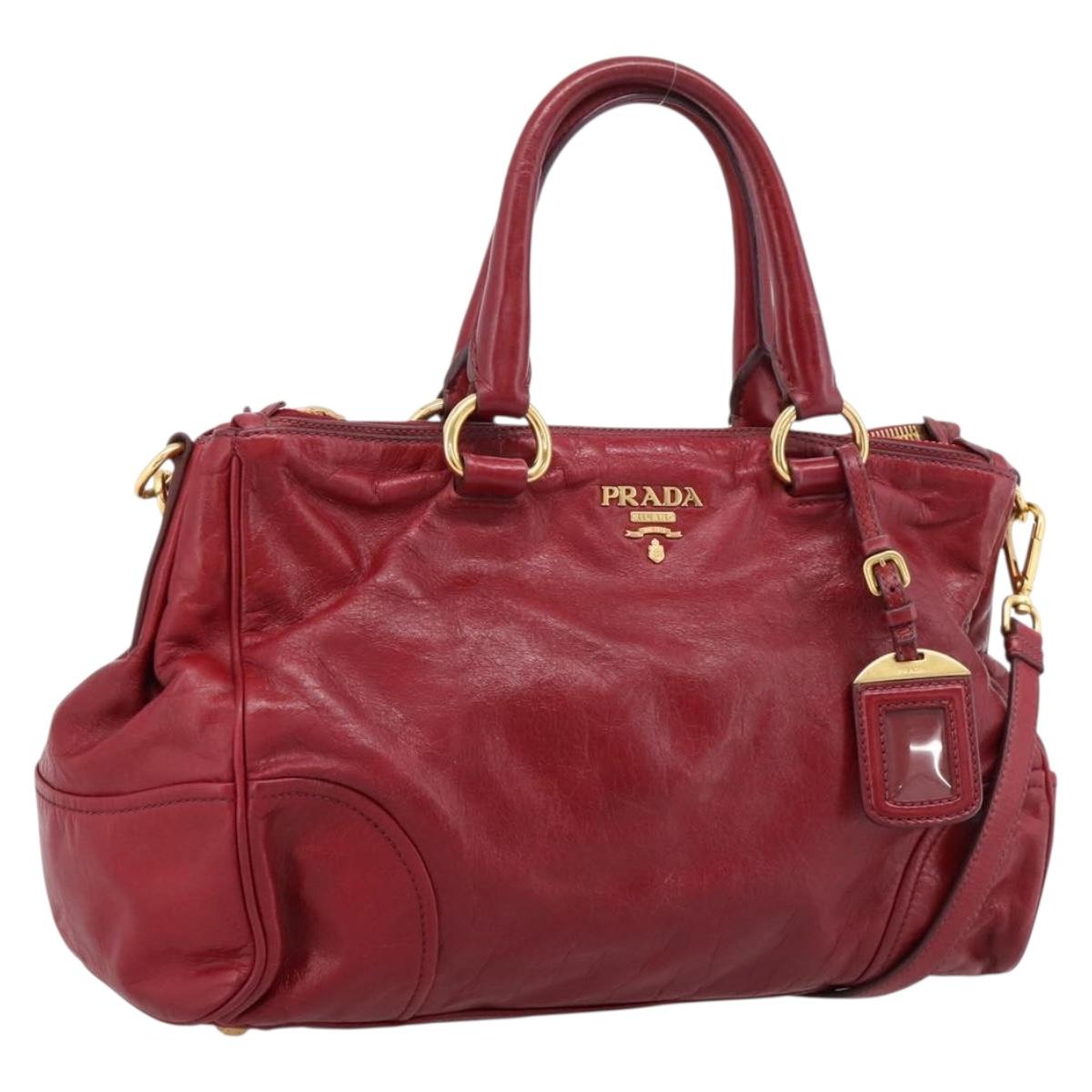 PRADA Hand Bag Vitter Shine 2way Red Gold Auth 204038