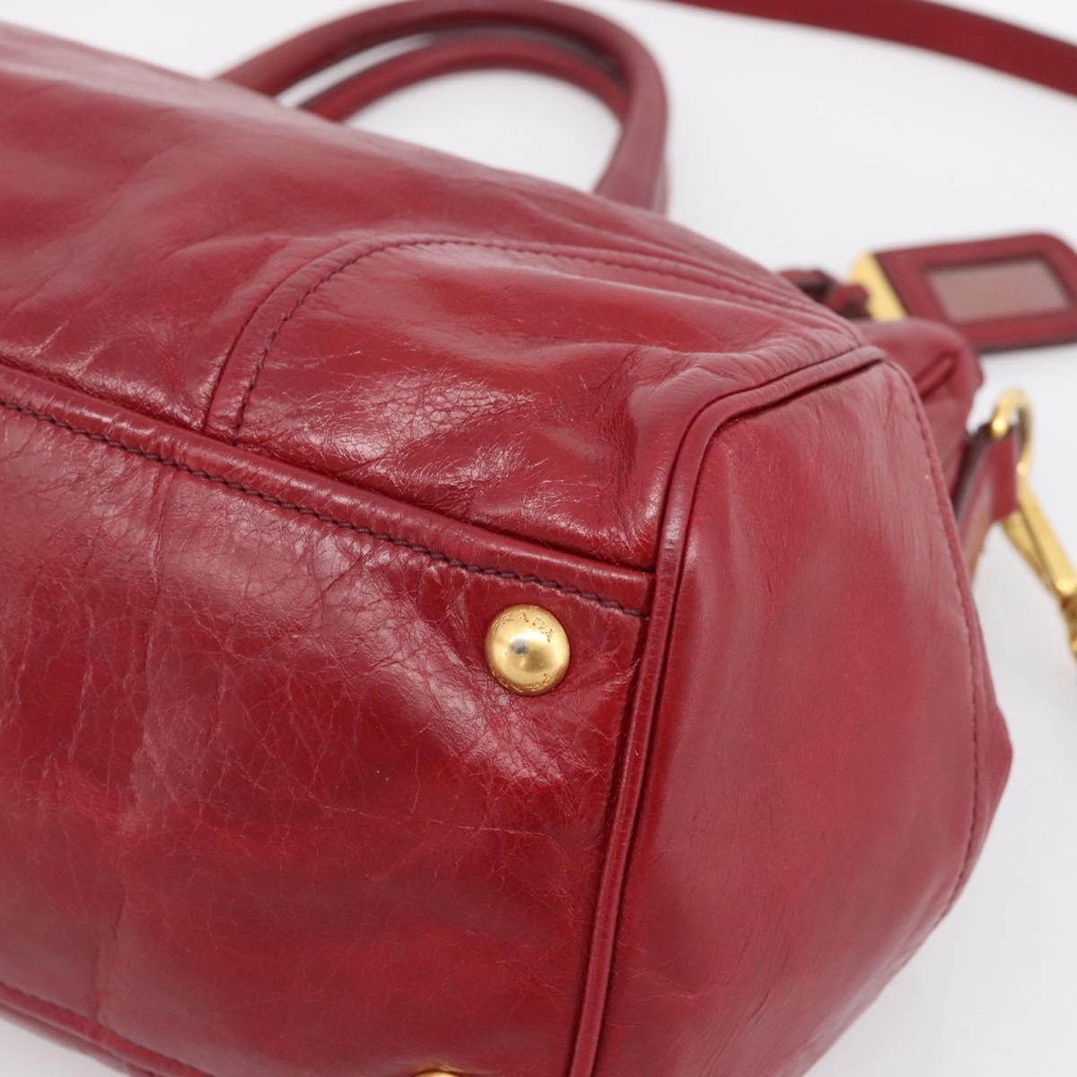 PRADA Hand Bag Vitter Shine 2way Red Gold Auth 204038