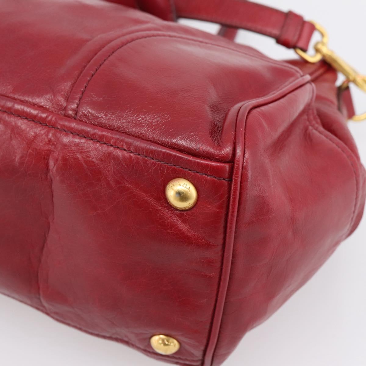 PRADA Hand Bag Vitter Shine 2way Red Gold Auth 204038