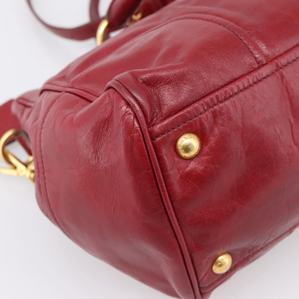 PRADA Hand Bag Vitter Shine 2way Red Gold Auth 204038