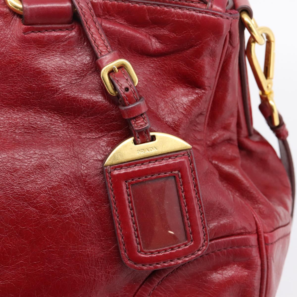 PRADA Hand Bag Vitter Shine 2way Red Gold Auth 204038