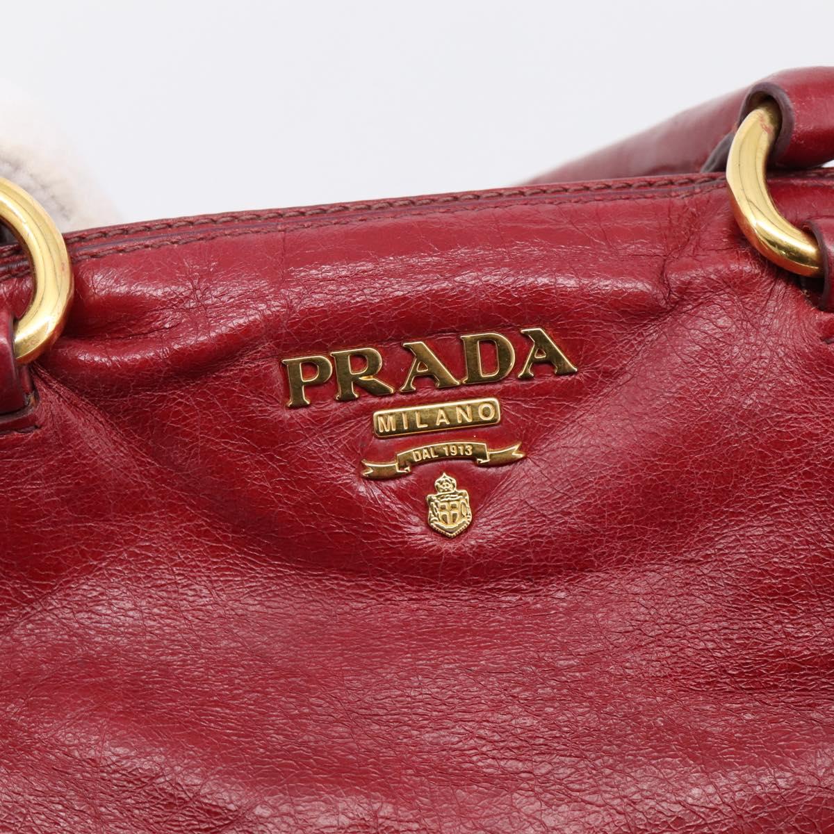 PRADA Hand Bag Vitter Shine 2way Red Gold Auth 204038
