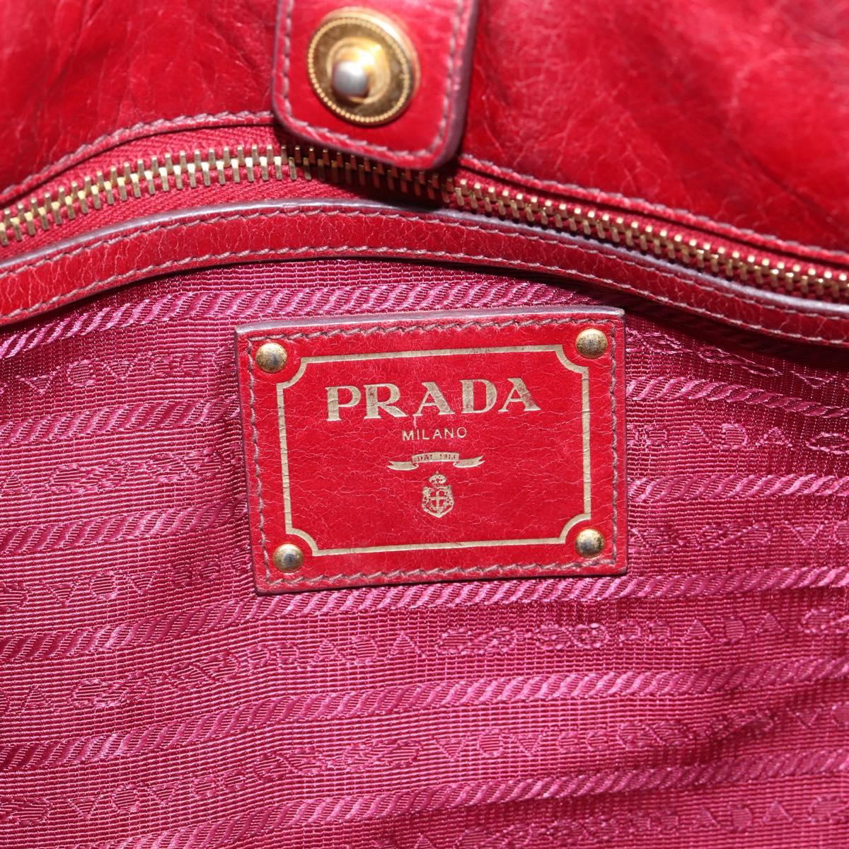 PRADA Hand Bag Vitter Shine 2way Red Gold Auth 204038