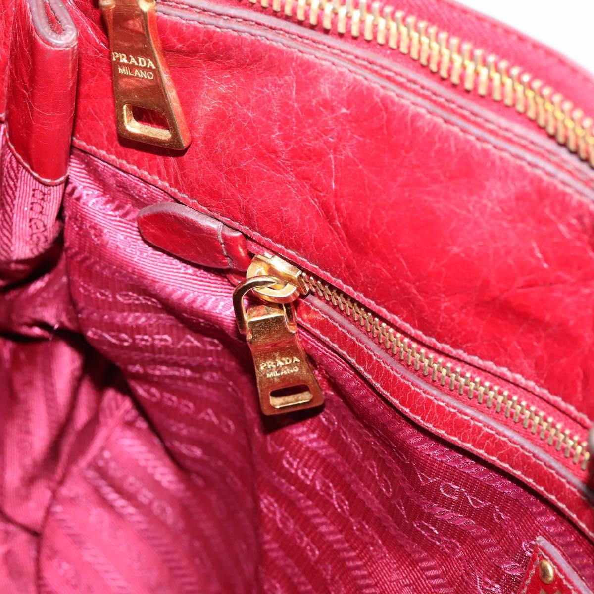 PRADA Hand Bag Vitter Shine 2way Red Gold Auth 204038