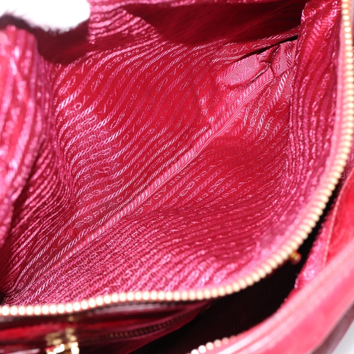 PRADA Hand Bag Vitter Shine 2way Red Gold Auth 204038