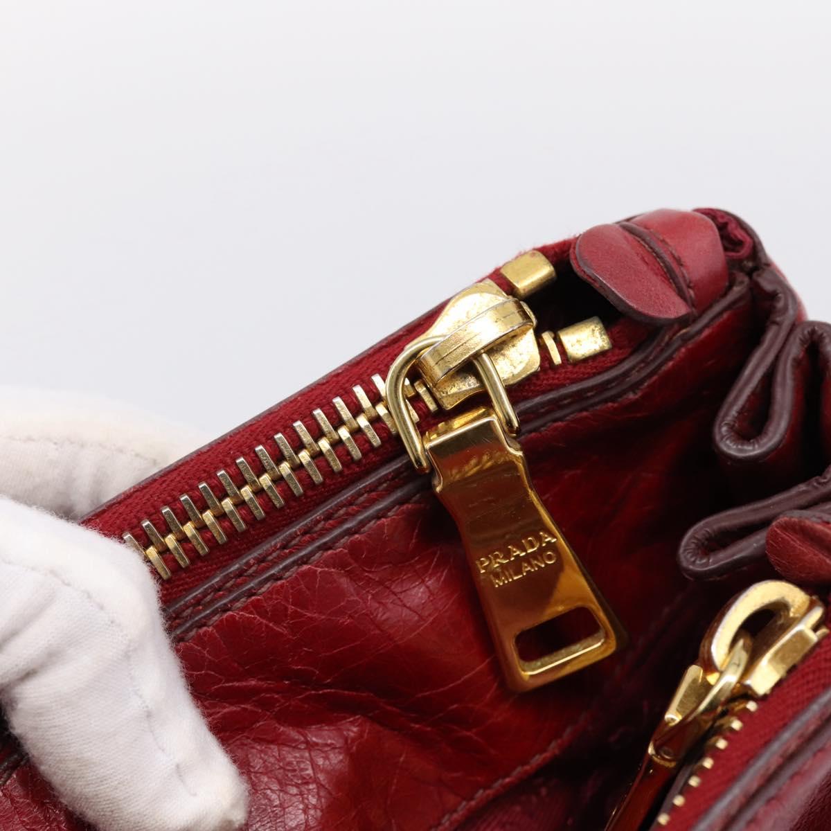 PRADA Hand Bag Vitter Shine 2way Red Gold Auth 204038