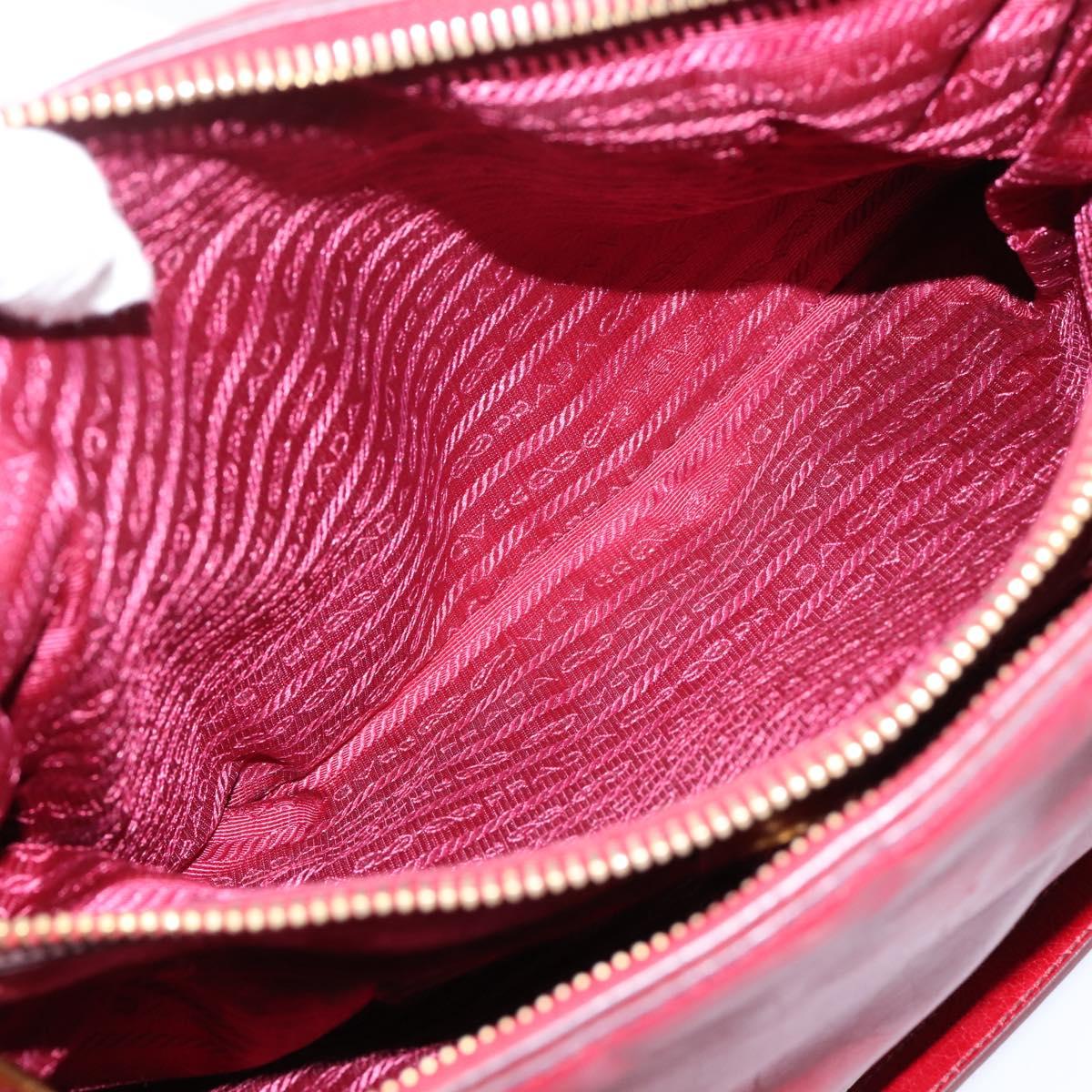 PRADA Hand Bag Vitter Shine 2way Red Gold Auth 204038