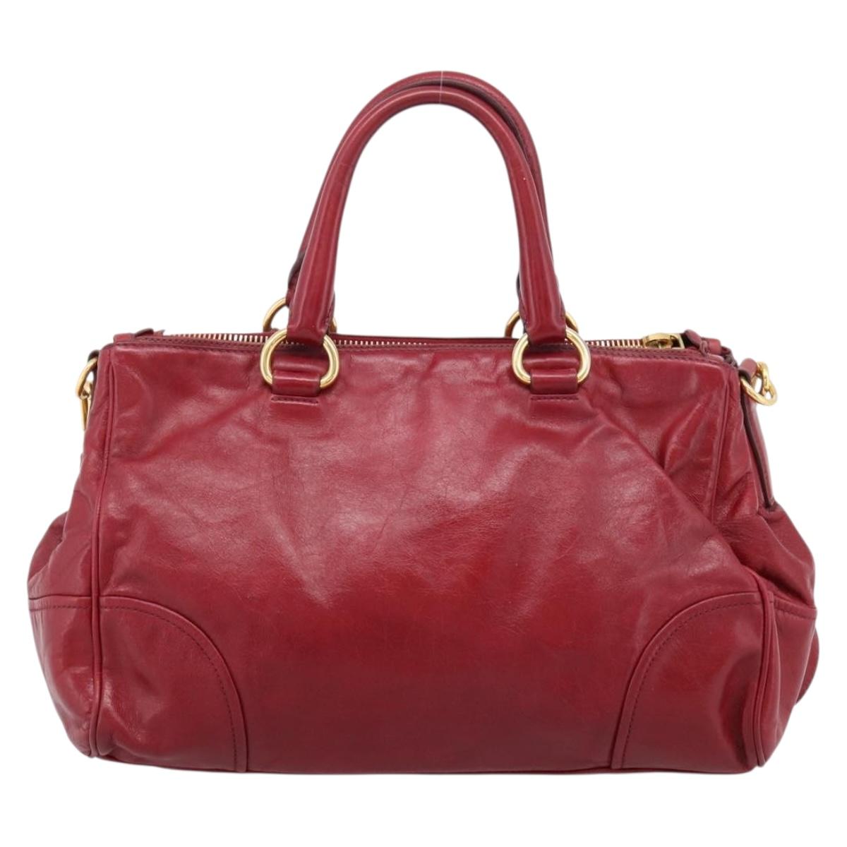 PRADA Hand Bag Vitter Shine 2way Red Gold Auth 204038