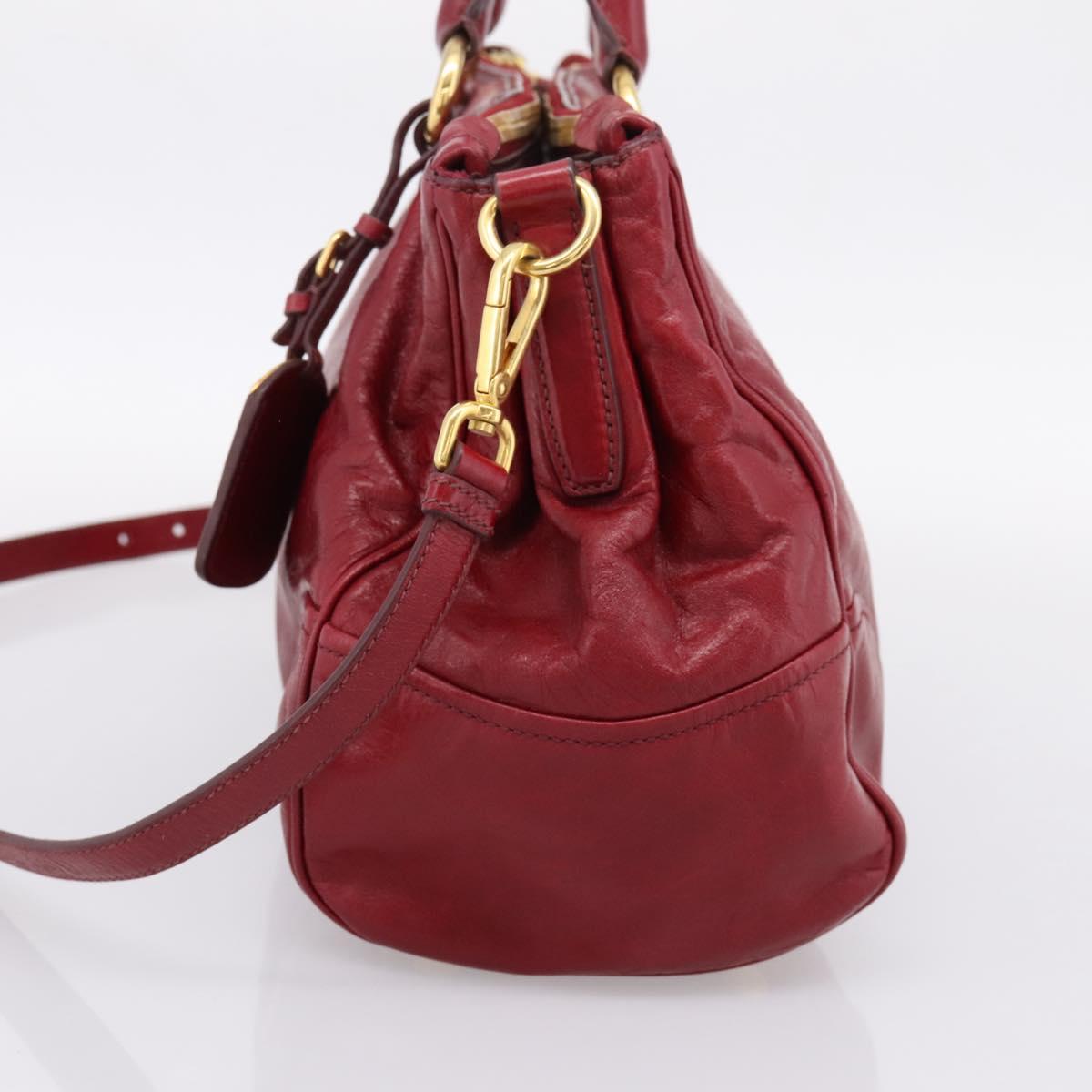 PRADA Hand Bag Vitter Shine 2way Red Gold Auth 204038