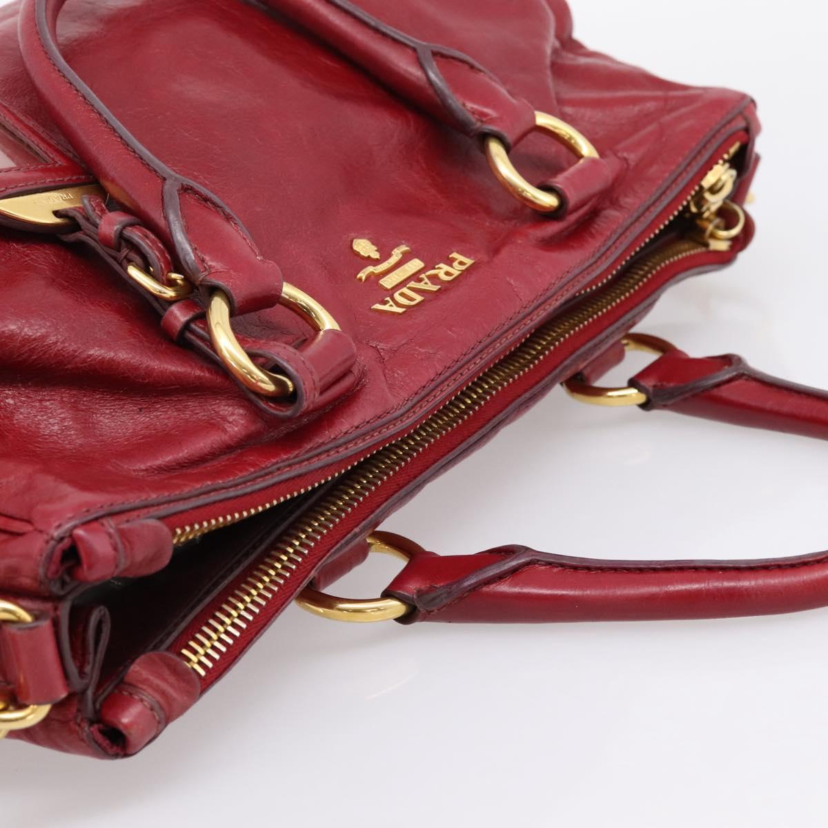 PRADA Hand Bag Vitter Shine 2way Red Gold Auth 204038