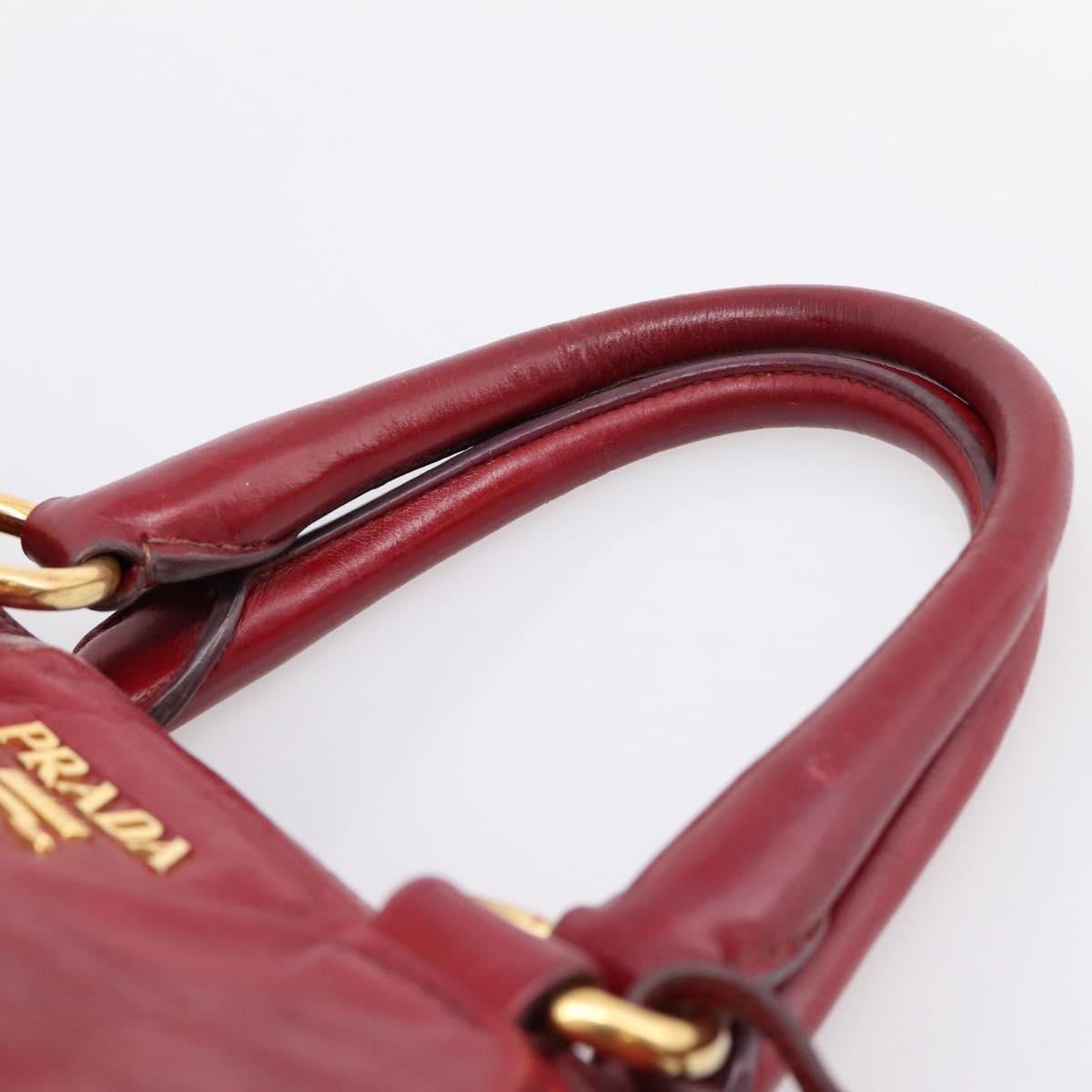PRADA Hand Bag Vitter Shine 2way Red Gold Auth 204038