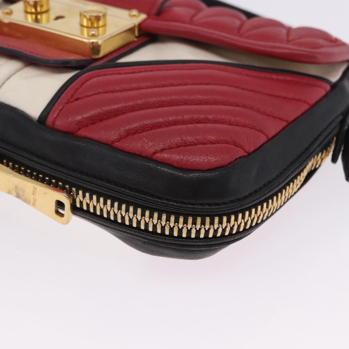 Miu Miu Biker Shoulder Bag Leather Red Gold Auth 204043A