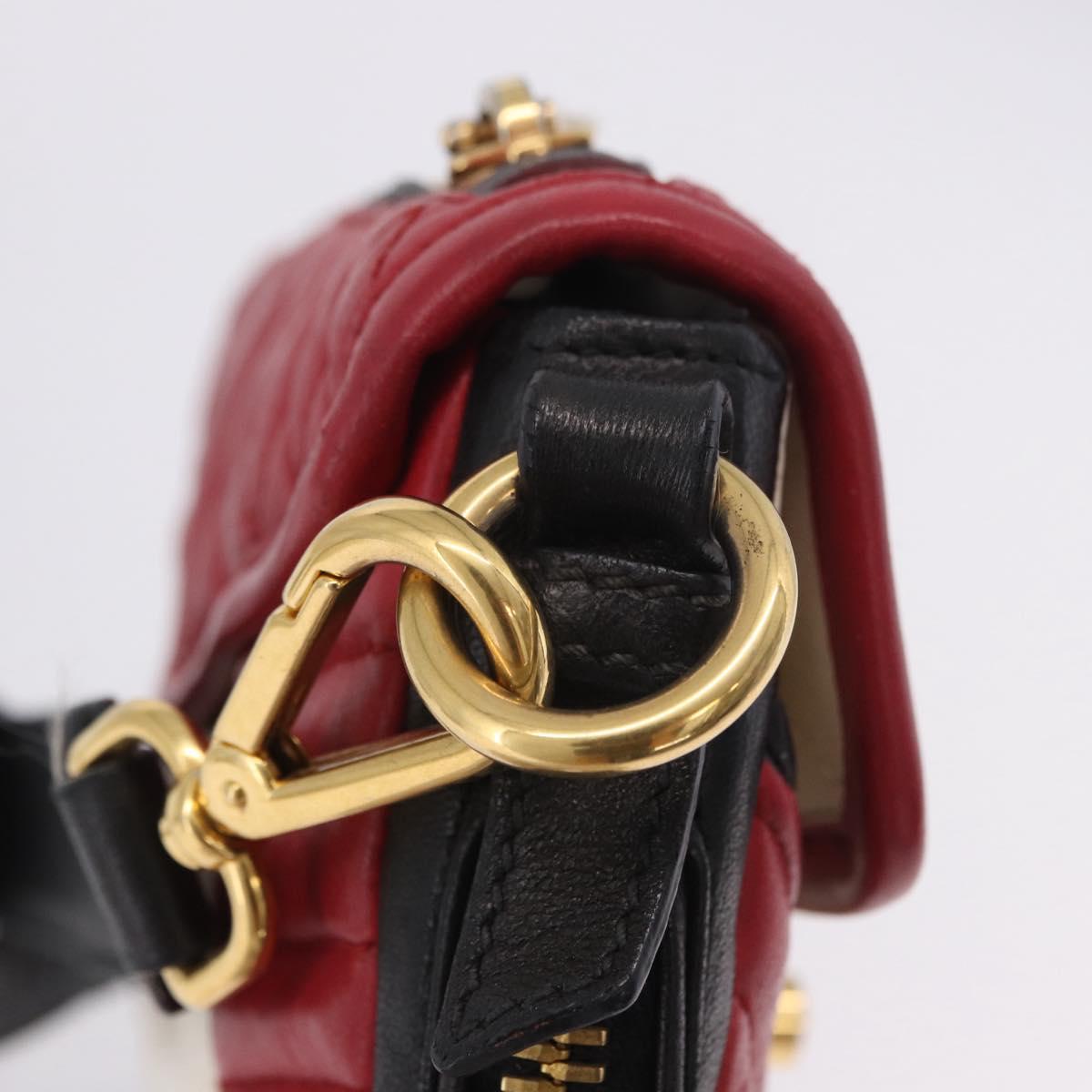 Miu Miu Biker Shoulder Bag Leather Red Gold Auth 204043A