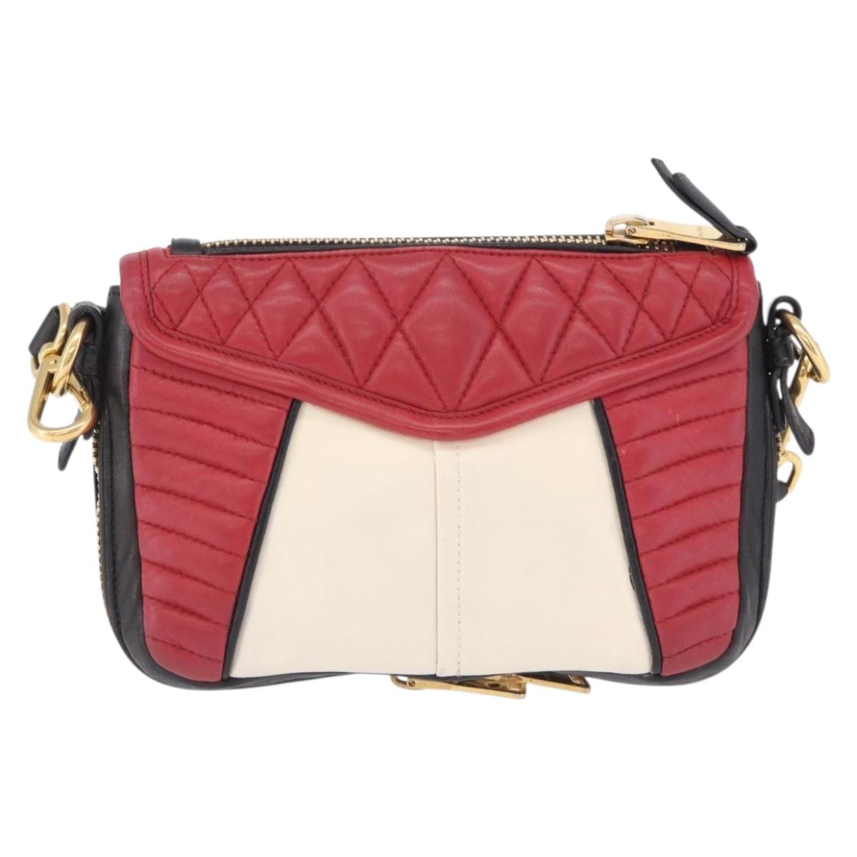 Miu Miu Biker Shoulder Bag Leather Red Gold Auth 204043A