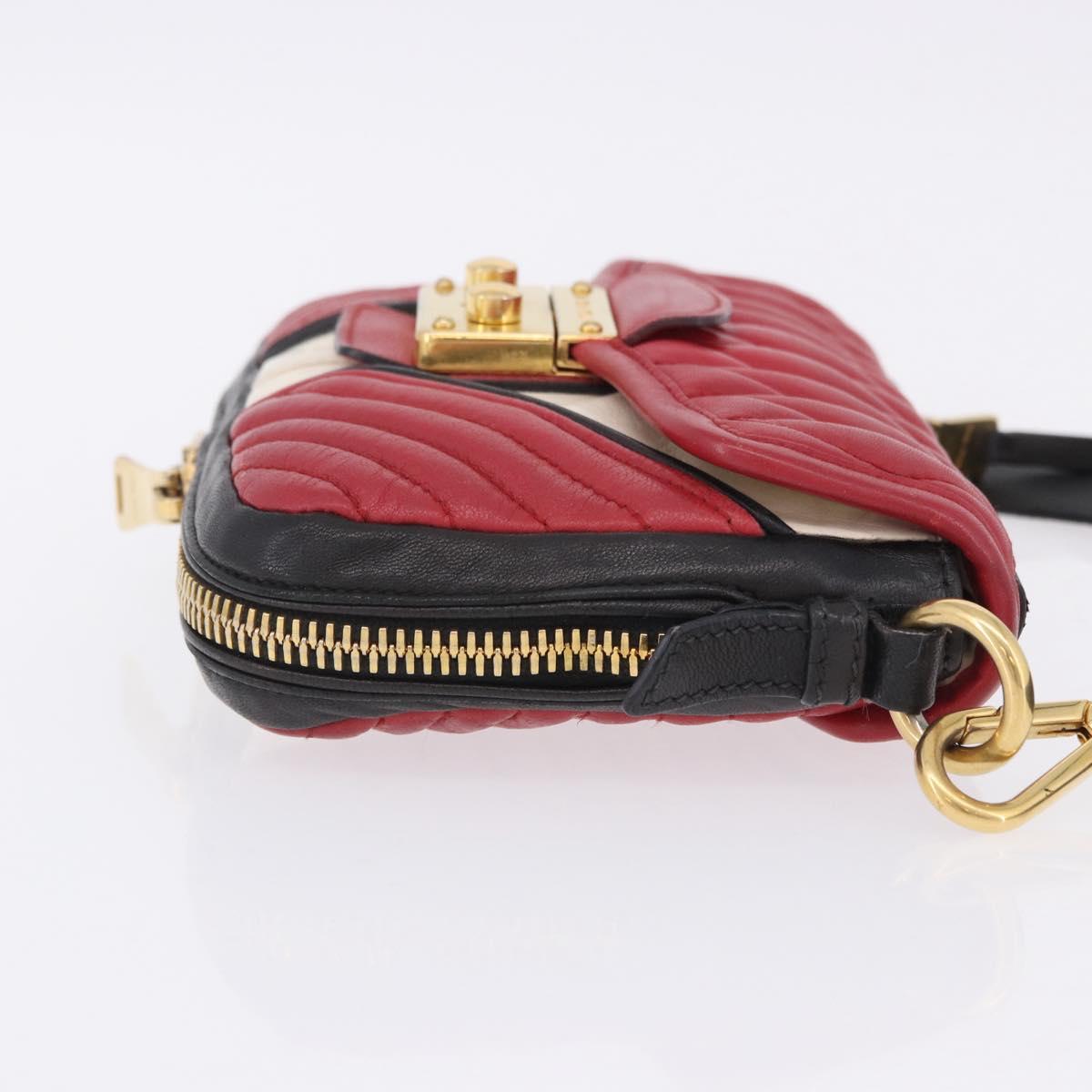 Miu Miu Biker Shoulder Bag Leather Red Gold Auth 204043A