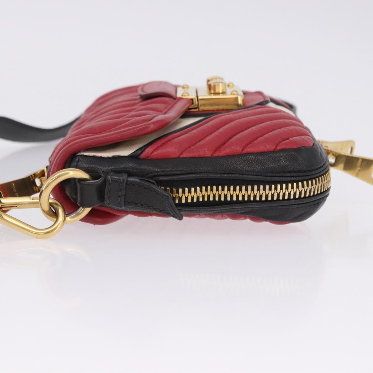 Miu Miu Biker Shoulder Bag Leather Red Gold Auth 204043A