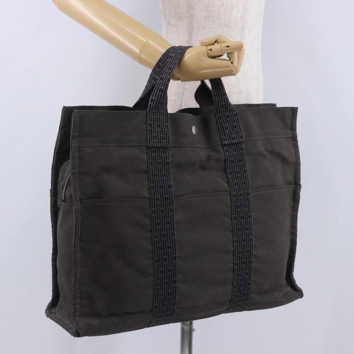 HERMES Her Line Tote MM Tote Bag Canvas Gray Silver Auth 204044