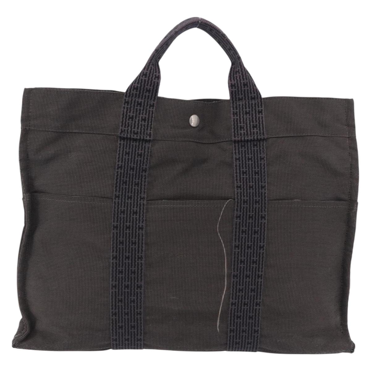 HERMES Her Line Tote MM Tote Bag Canvas Gray Silver Auth 204044